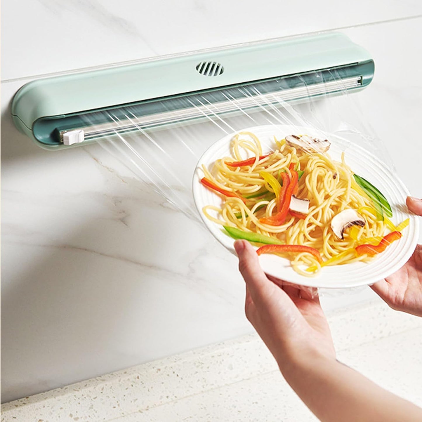 Mount Magnetic Refillable Plastic Wrap Dispenser with Cutter,Food Cling Wrap Film Cutter,Tin Aluminum Foil Dispenser,Slide Chic Parchment Paper Dispenser, Fit 12" X 300 Feet Plastic Wrap - Green