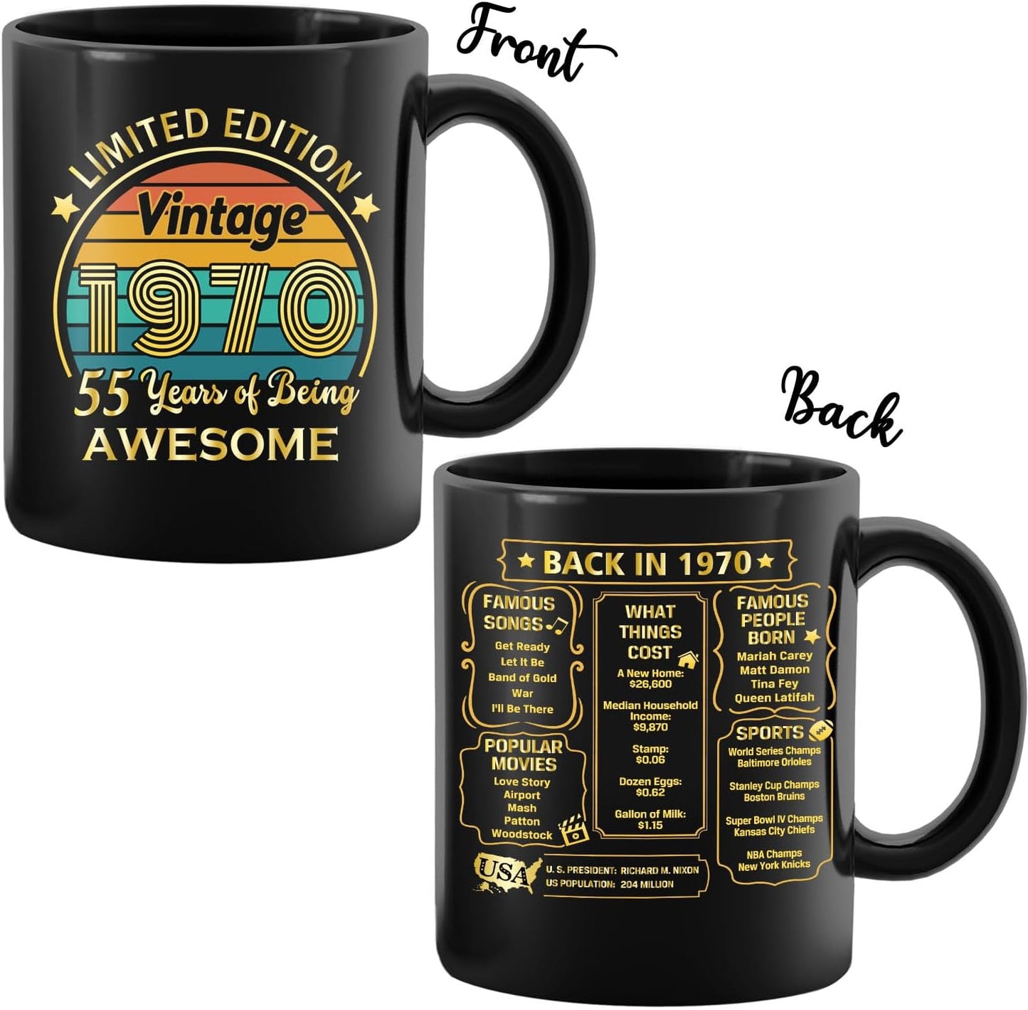 QUPT 55th Birthday Gifts for Women Men, 55th Birthday Gifts for Him, 1970 Birthday Gifts for Women Men, 55 Years Old Gifts, 1970 Birthday Gifts for Her Him, 55th Birthday Presents Coffee Mug