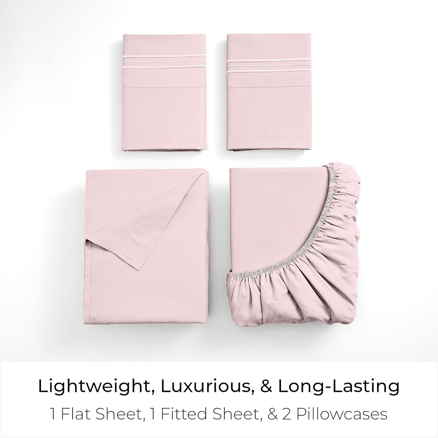 Mellanni California King Sheets Set - 4 PC Iconic Collection Bedding - Hotel Luxury, Extra Soft, Cooling Bed Sheets - Wrinkle, Fade, Stain Resistant (Cal King, Blush Pink)