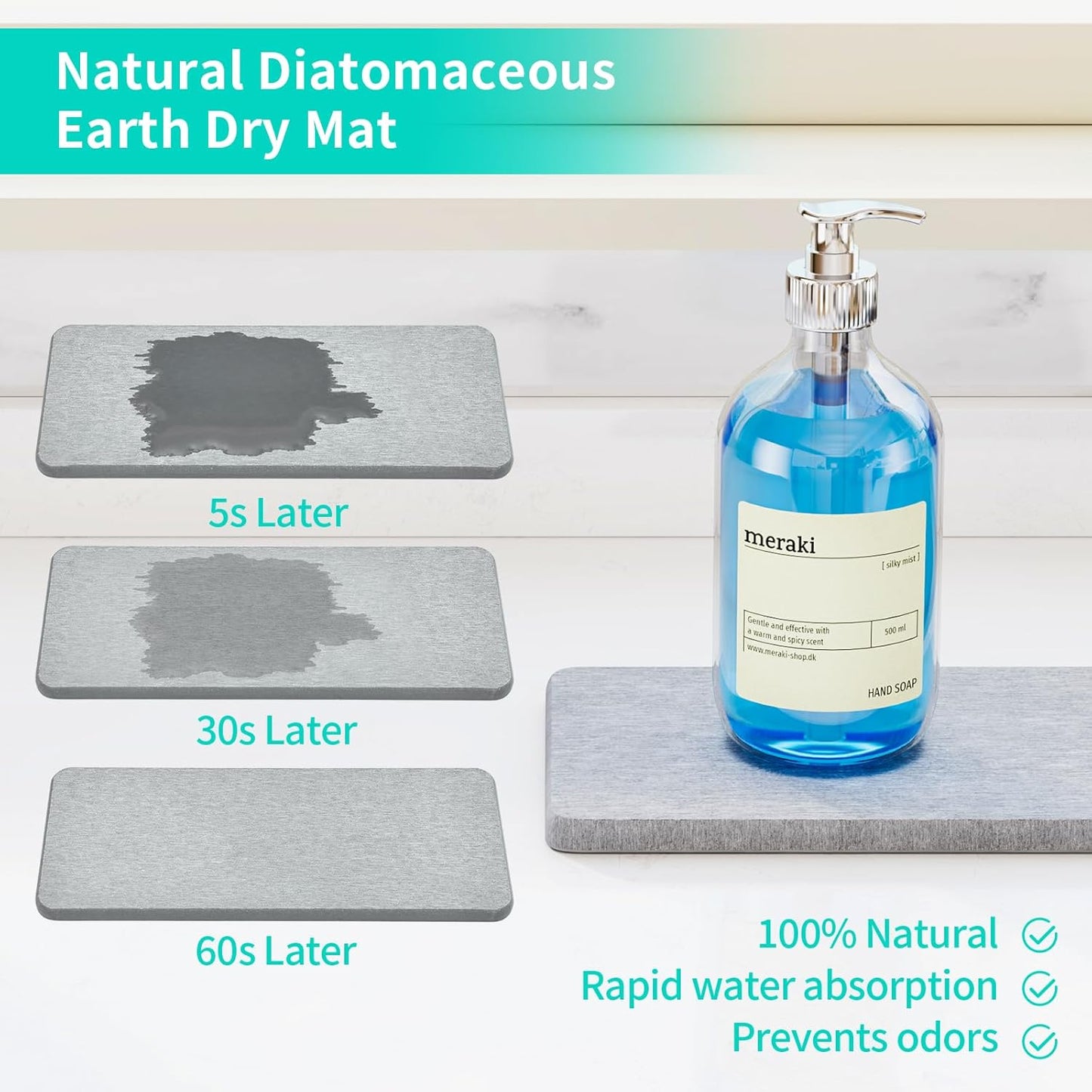 HapiRm Sink Caddy Sponge Holder - Kitchen Sink Organizer with Instant Drying Stone and Brush Holder, Stainless Steel Sponge Caddy for Kitchen Countertop - Brushed Nickel