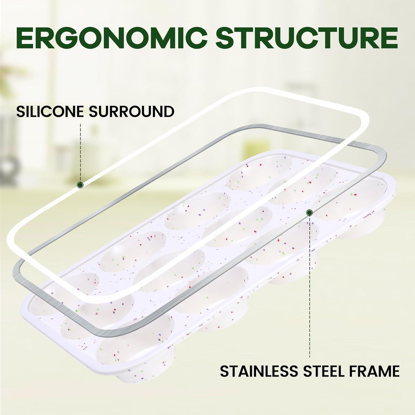 Muffin Pan - 12 Cups Silicone Muffin Pan Non-Stick Food Grade Silicone Cupcake Pan for Muffins,Tart, BPA Free - Standard Cup Size - Diameter 2.8" Depth 1.2" - Set of 2 Cream With Rainbow Dots