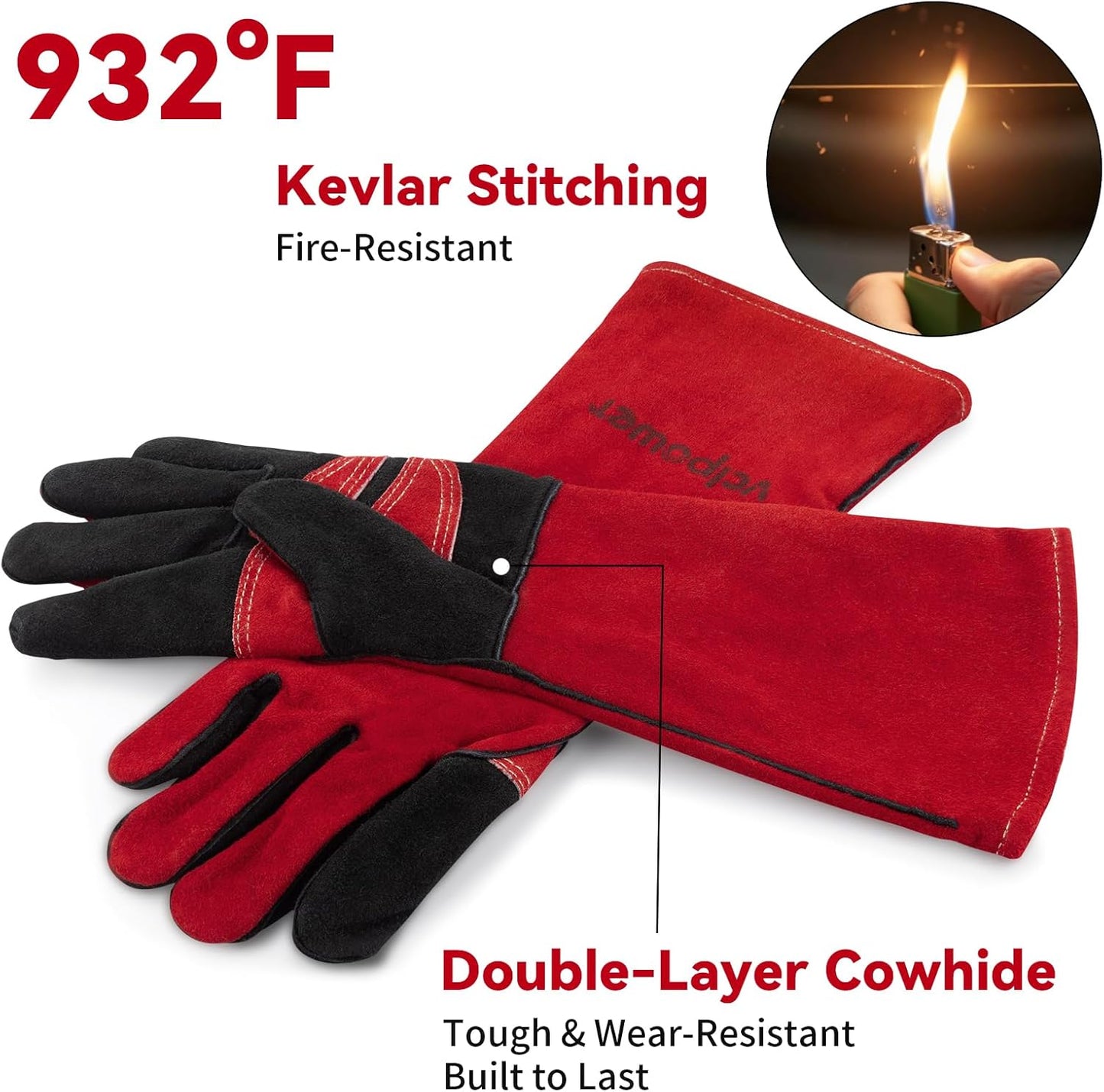 16 Inch Welding Gloves Heat Resistant 932°F for BBQ,Oven,Grill,Fireplace MIG,TIG,Stick Welding,Forging,Animal Handling