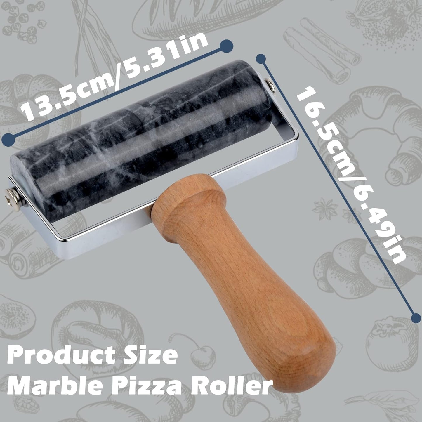 Tianman Rolling Pin Pizza Roller, Marble Roller Non-Stick T-Type, For Cake Baking Tortilla Fudge Pizza Cookies and Other Kitchen Baking Cooking (Type 1 Black).