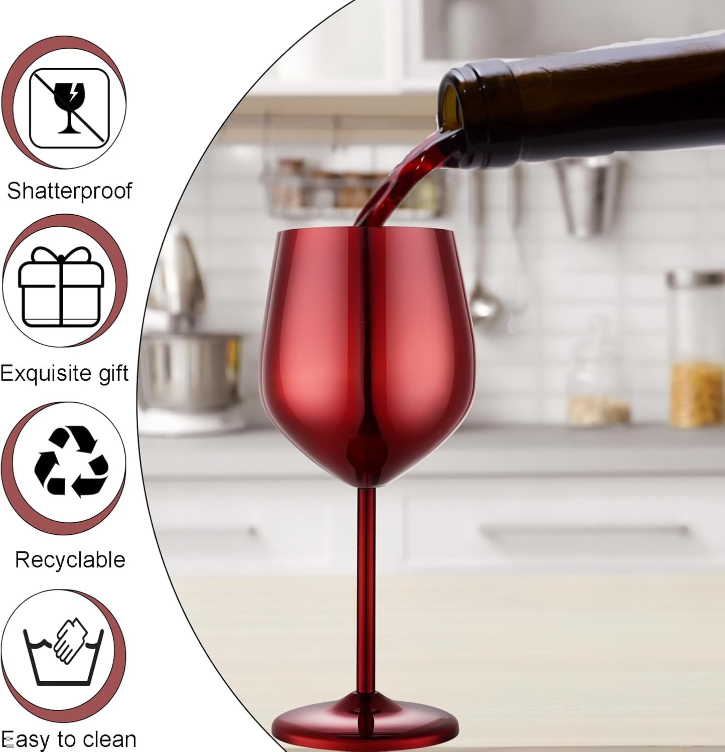 Stainless Steel Wine Glasses Set of 2, 18 oz Unbreakable Red Wine Glass Unique Metal Wine Goblets for Outdoor Capming and Pool Gift for Wine Lovers