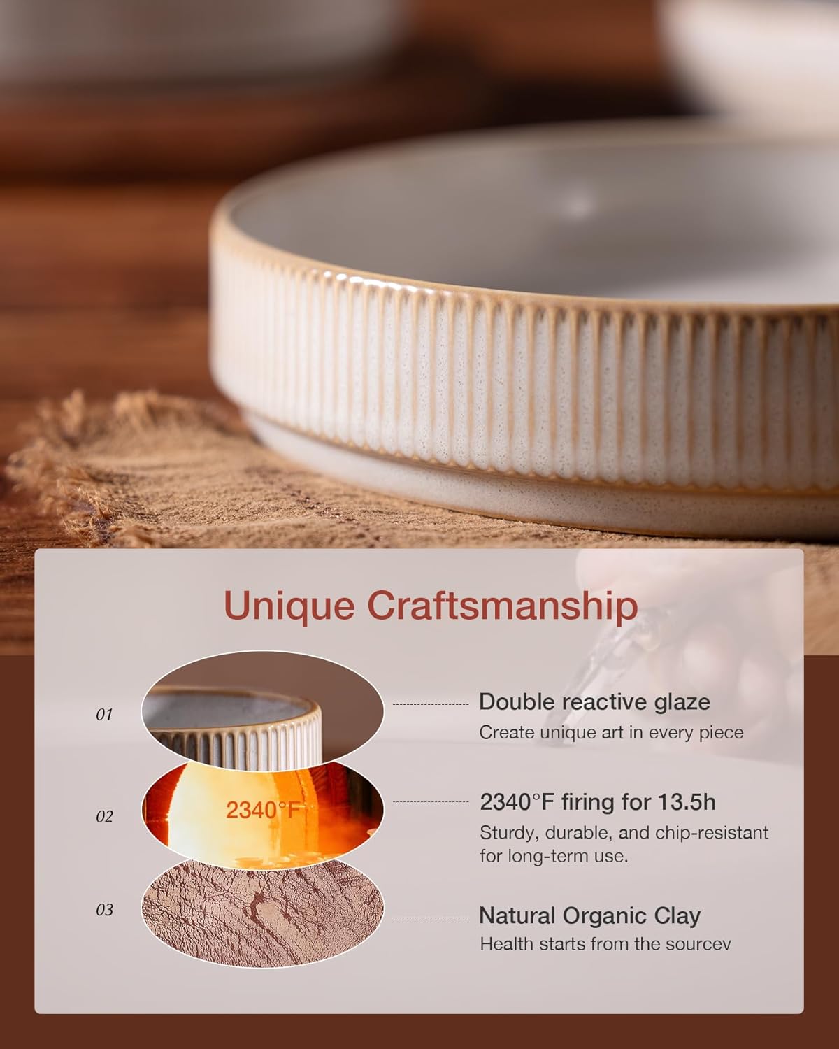 famiware Star 8.25" Pasta Bowls, Large Dinner Bowls Set of 4, Salad Bowl Plates, Shallow Bowls for Eating, Cappuccino White