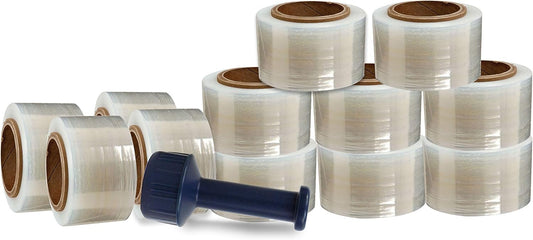WOD SFCB80 Heavy Duty Hand Stretch Film Wrap 80 Gauge Thick with Dispenser - Clear Shrink Wrap Ideal for Moving, Packing, & Palletizing Applications: 5" in. x 1000 Ft (12-Rolls)