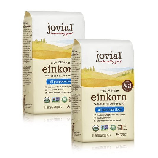 Jovial Organic Einkorn Unbleached All Purpose Flour - Bread Baking Flour for Sourdough, High Protein, Non-GMO, Organic Pizza & Pasta, European Italian, Glyphosate Free - 32 Oz, 2 Pack