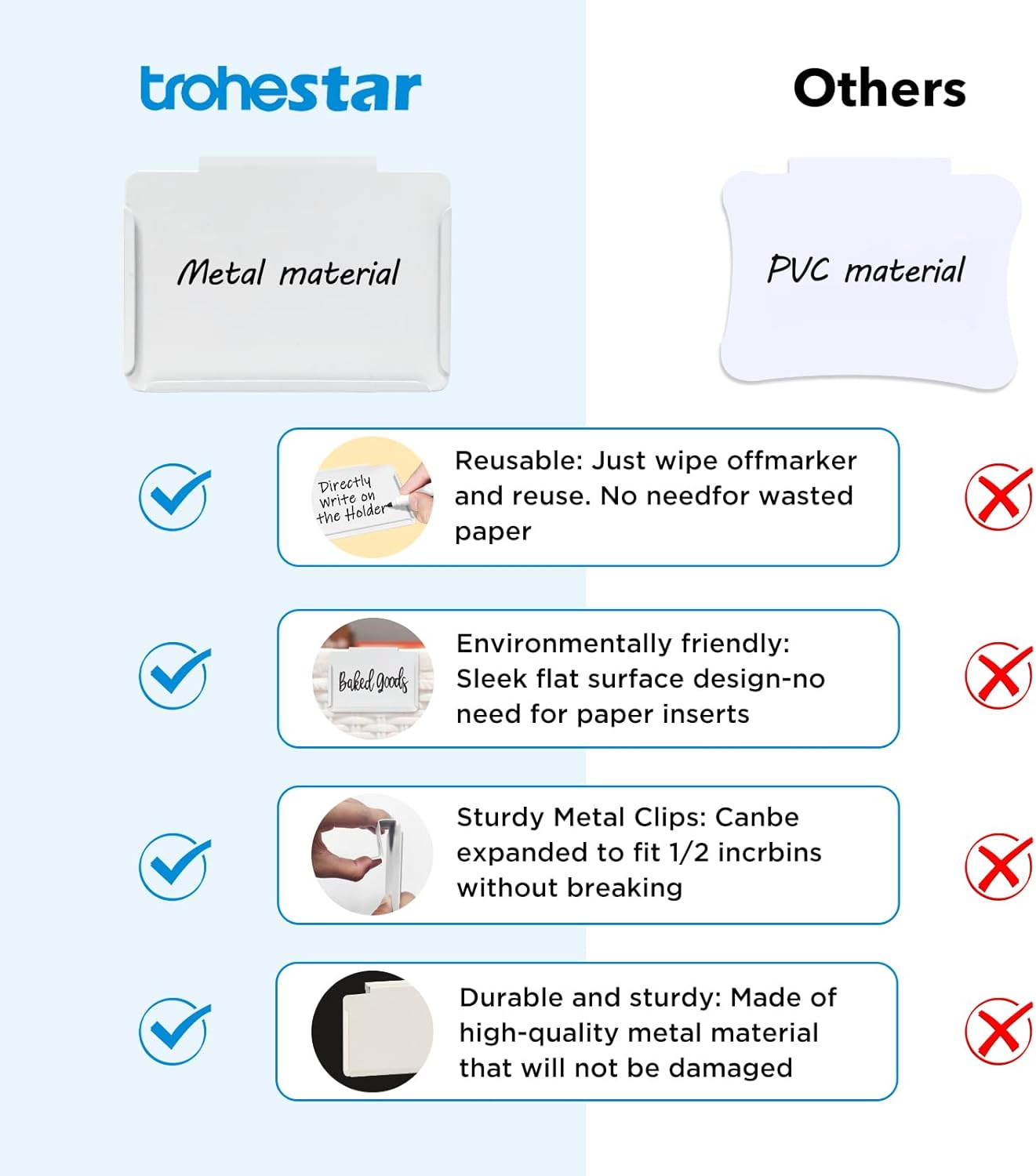 Metal Pantry Baskets Labels Clip On for Storage Bins | Edge Fold-Cream (Edge Fold-White, 8 Metal Label Clip)