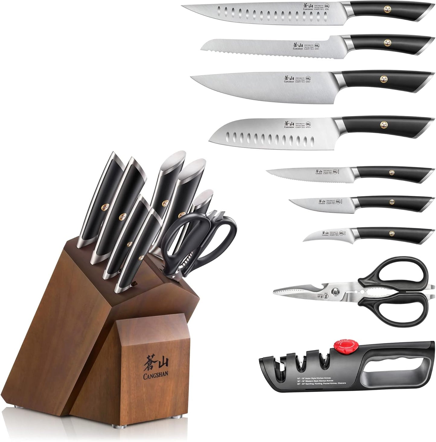 Cangshan ELBERT Series German Steel Forged Knife Block Sets (10-Piece, Black)