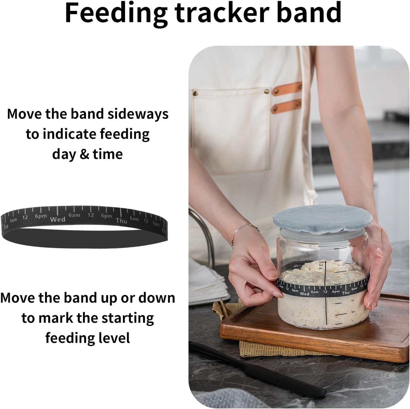 Wissy&Konny Sourdough Starter Jar 2Pack 35OZ with Ounce Scale Line,Date Marked Feeding Band, Thermometer, Sourdough Jar Scraper, Cloth Cover & Wood Lid, Wide Mouth for Sourdough Bread Baking