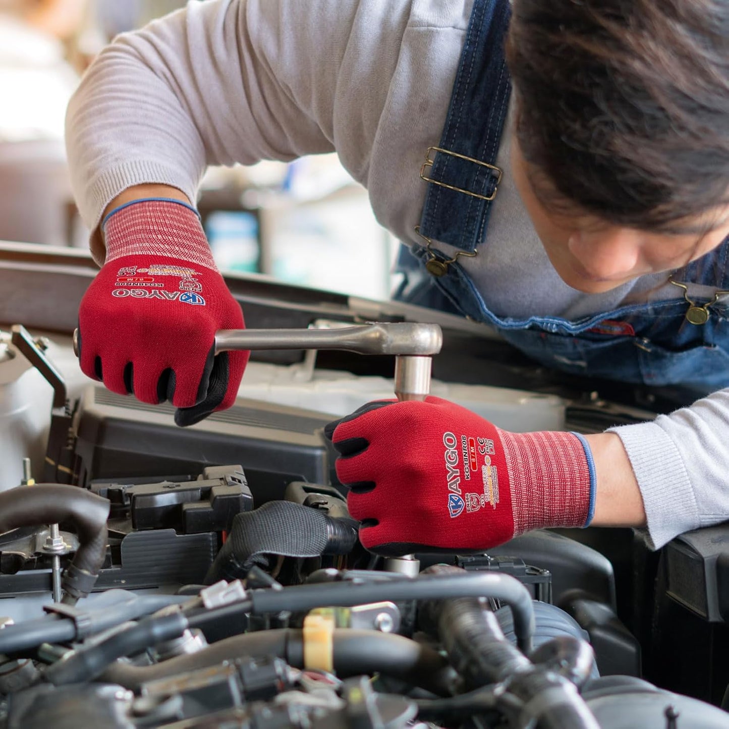 KAYGO Safety Work Gloves MicroFoam Nitrile Coated-12 Pairs, KG18NB,Seamless Knit Nylon Glove with Black Micro-Foam Nitrile Grip,Ideal for General Purpose,Automotive,Home Improvement