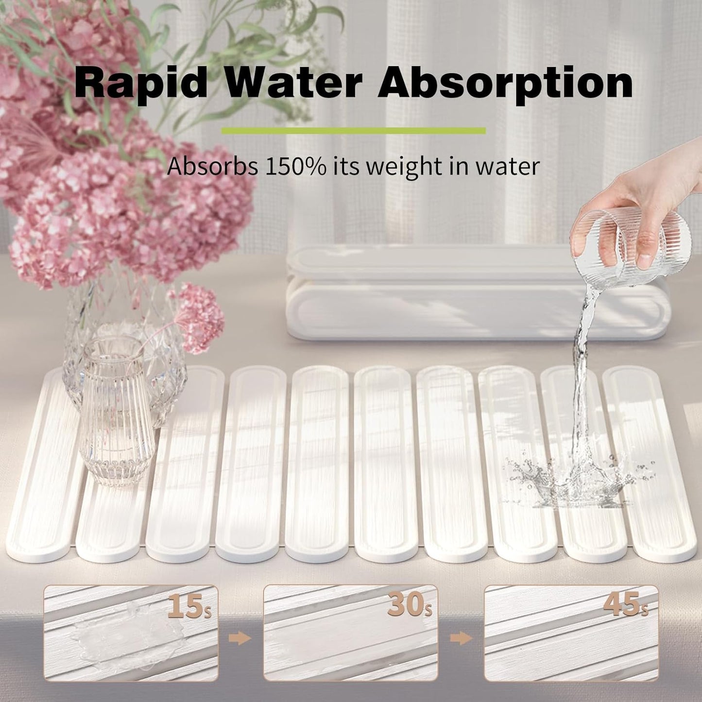 Stone Dish Drying Mat for Kitchen Counter, Quick Dry Stone Mat Kitchen for Dishes Bottles Cups, Large Foldable Diatomaceous Earth Dish Drying Mats Match Any Countertop, White