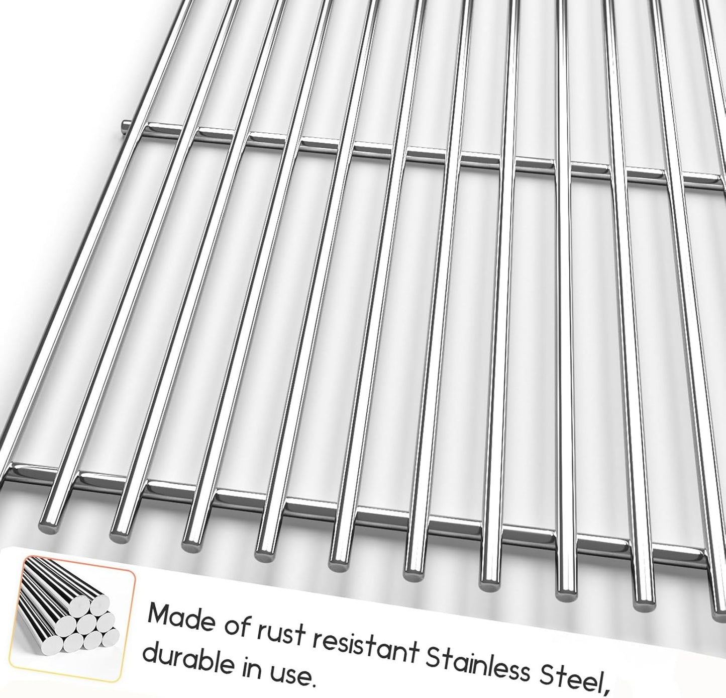 19.5" Solid Stainless Steel Cooking Grill Grates Replacement for Weber Genesis E and S Series 300 E310 E320 S310 S320 Gas Grills, Cooking Grate Grid for Weber 7524 7528, Set of 2