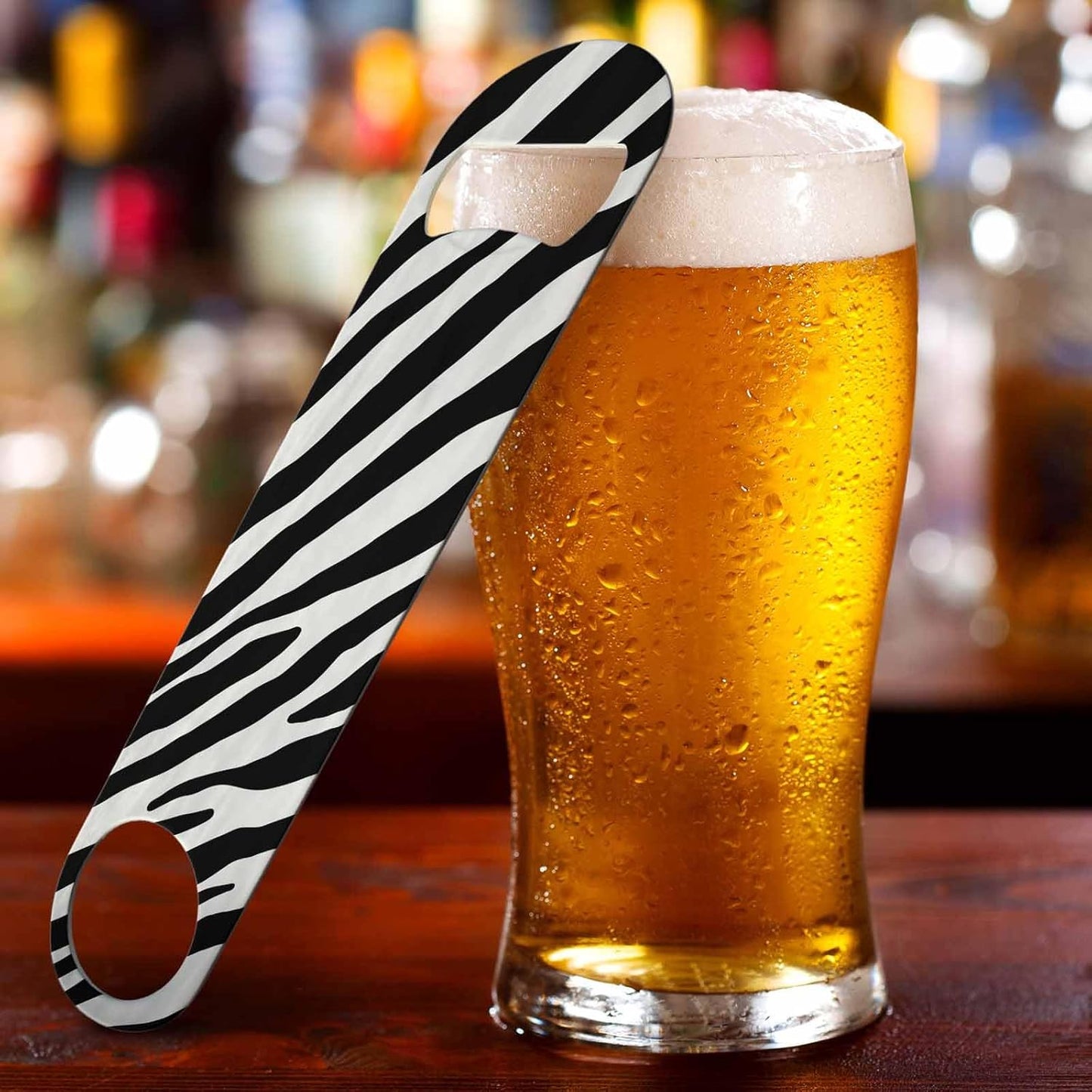 Zebra Stainless Steel Bottle Opener White and Black Stripes Pattern Jungle Wild Animal Fur Nature Flat Beer Bottle Opener Keychain for Home Kitchen Bar Restaurant Party Birthday Gift