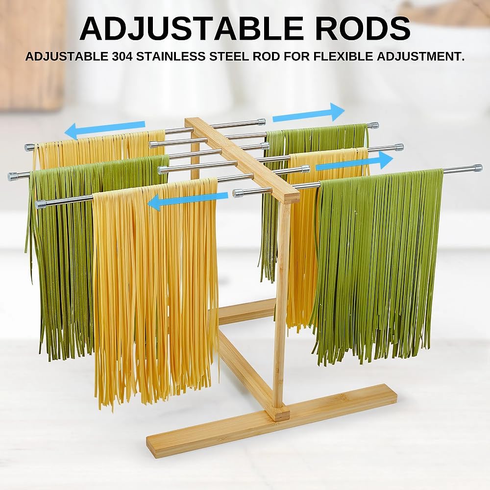 Pasta Drying Rack, Large 304 Stainless Steel Drying Rack Collapsible 15.7x15.7x15 inch with Handle for Homemade Fresh Pasta Noodle Spaghetti, Design for Easy Storage