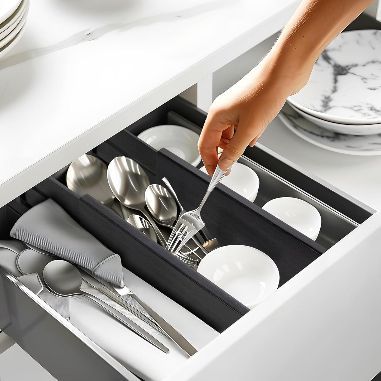 Utoplike Bamboo Dresser Drawer Dividers, 4'' High Adjustable Drawer Organizers for Clothing, Spring Loaded, Works in Kitchen, Bathroom, Bedroom, Drawer, Desk, 4 PCS, Black