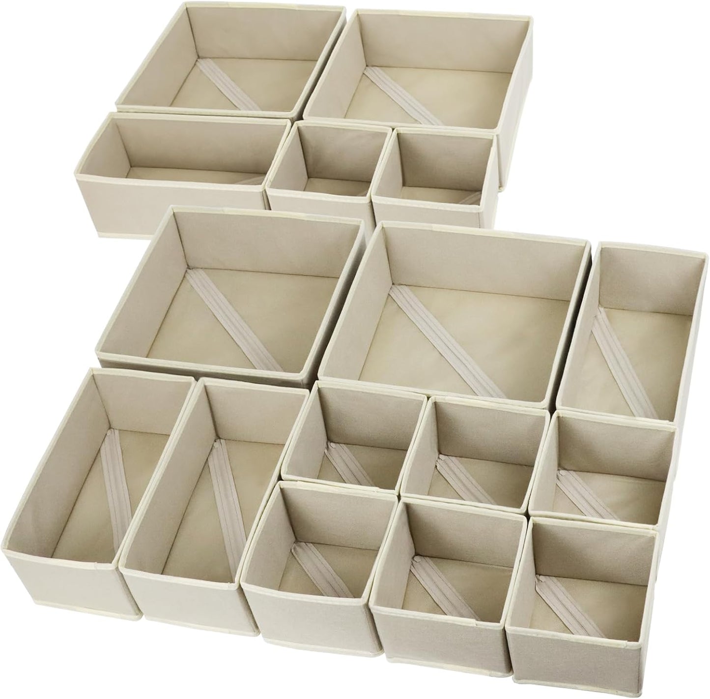 16 Pcs Drawer Organizer,Fabric Closet Organizer and Storage Baskets,Foldable Drawer Divider for Clothing,Sock,Ties,Underwear Storage,Cabinet Storage Boxes (Beige)