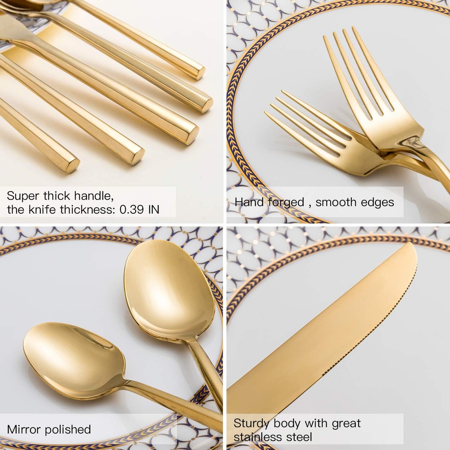 Gold Silverware Set Flatware Set Stainless Steel Cutlery Set Hexagon Handle Home Kitchen Daily Use 30 Pieces Service for 6