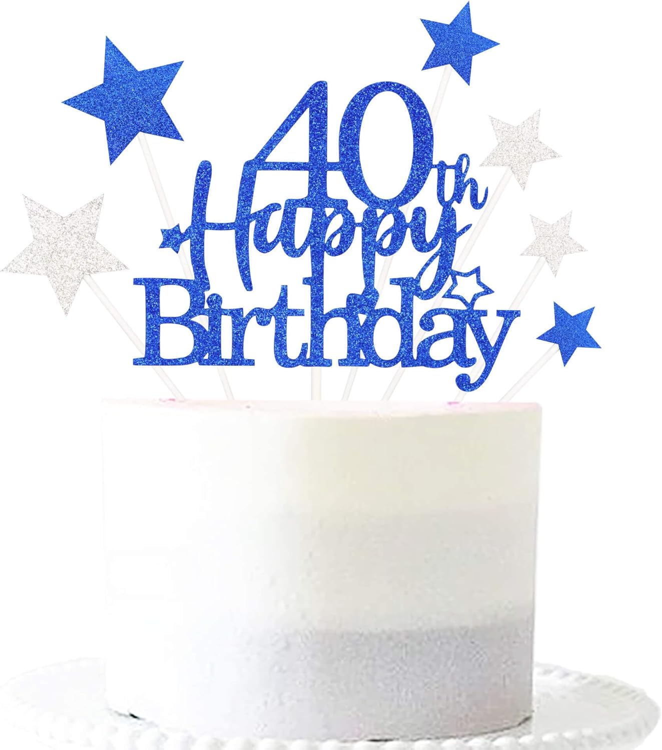 Glittery 40th Happy Birthday Cake Topper with Star,Personalised 40 Birthday Cake Toppers Party Decorations Party Supplies for Men Women Blue