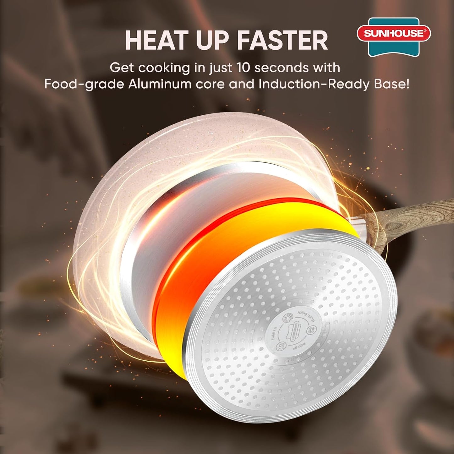 Sunhouse – Durable 9.5 Inch / 24 cm Nonstick Skillet, 4-Layer Non-Stick Frying Pan, PFOA-Free, Stay-Cool Handle, Induction Compatible with All Cooktops