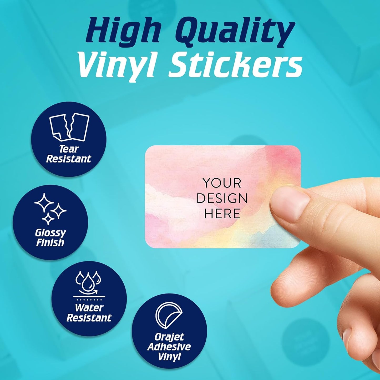100 Custom Vinyl Stickers - Upload Your own Image, Text, Design, Logo - Personalized Logo Labels for Handmade, Packaging, Bottle, Jars, Candle, Brand Stickers (Watercolor, 3x2)