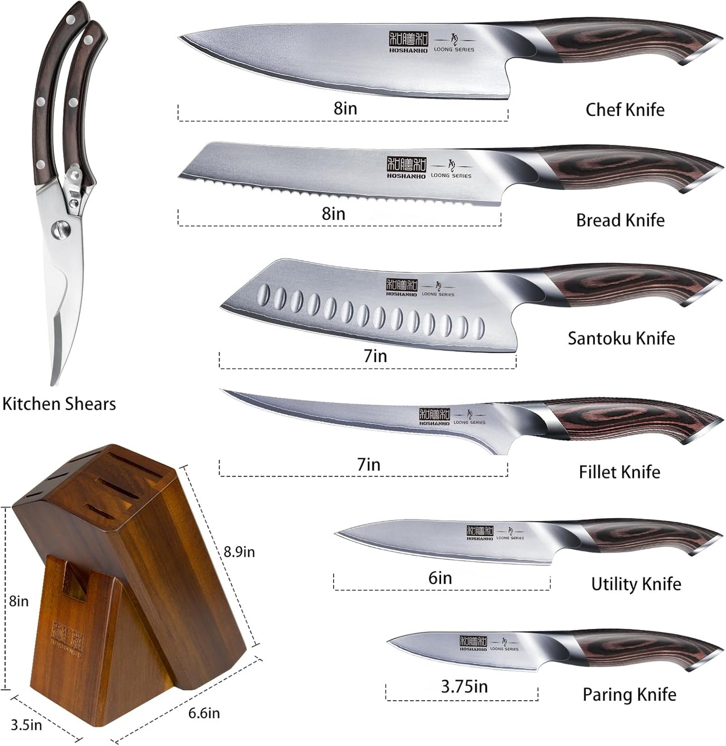 8-Piece Kitchen Knife Set, Japanese High Carbon Super Steel Knife Set with Block, Professional Ultra Sharp Chef Knife Set with Scissors