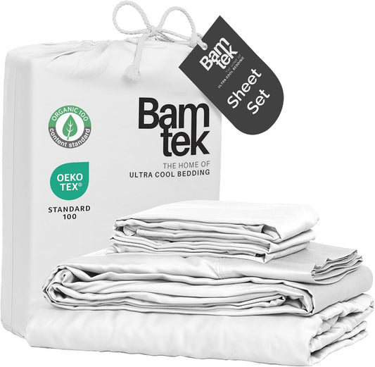 100% Viscose from Bamboo Sheets Full Size, Super Soft Bedding Set, 4PC Cooling Sheets for Hot Sleepers, Vegan Silk Moisture Wicking, Organically Grown Bedsheet, White - 54" x 75"