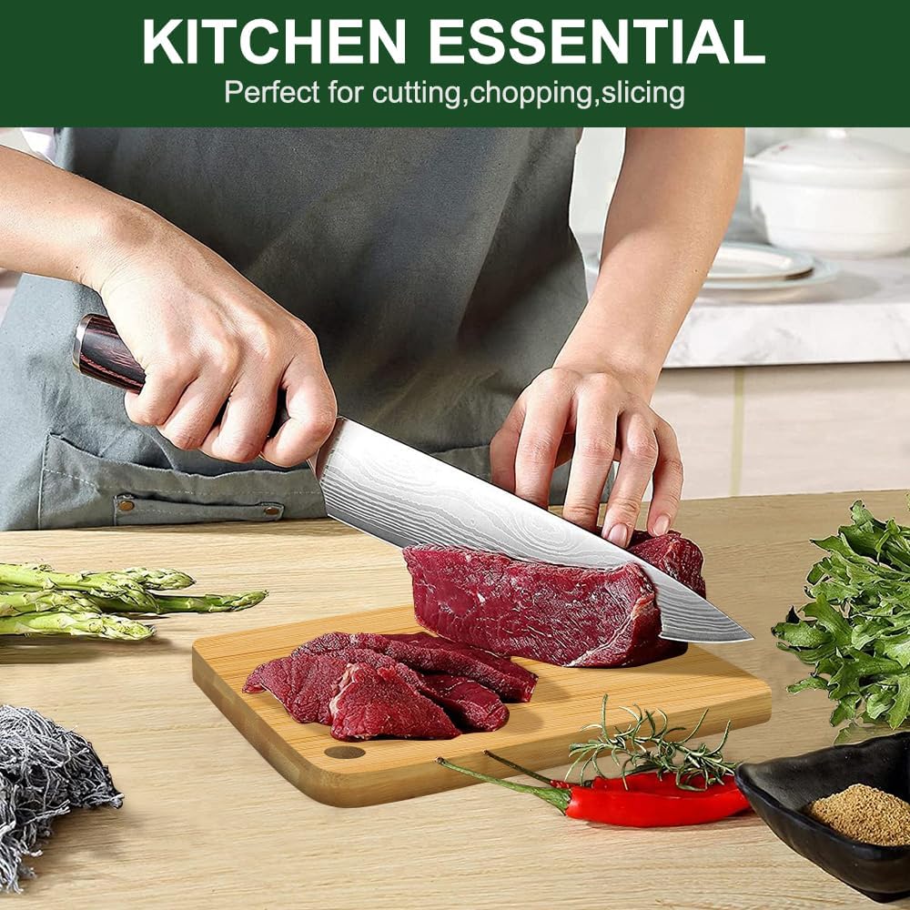 Bamboo Cutting Board, Wooden Cutting Boards for Kitchen, Wood Double Sided Food-Grade Chopping Board for Meat Cheese Vegetable (Small)