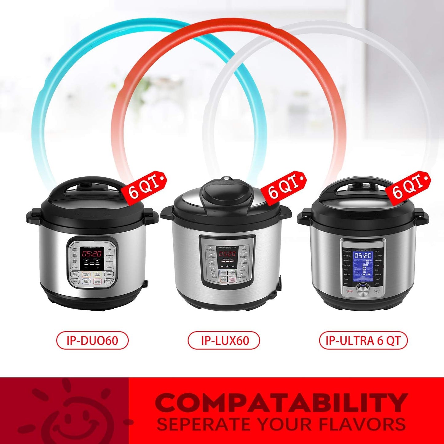 5Qt & 6Qt Pressure Cooker Accessories 3-Pack - Silicone Sealing Ring with Steam Release Valve Compatible with Instant Pot Duo, Lux, Duo Plus, Ultra, and Viva Models.