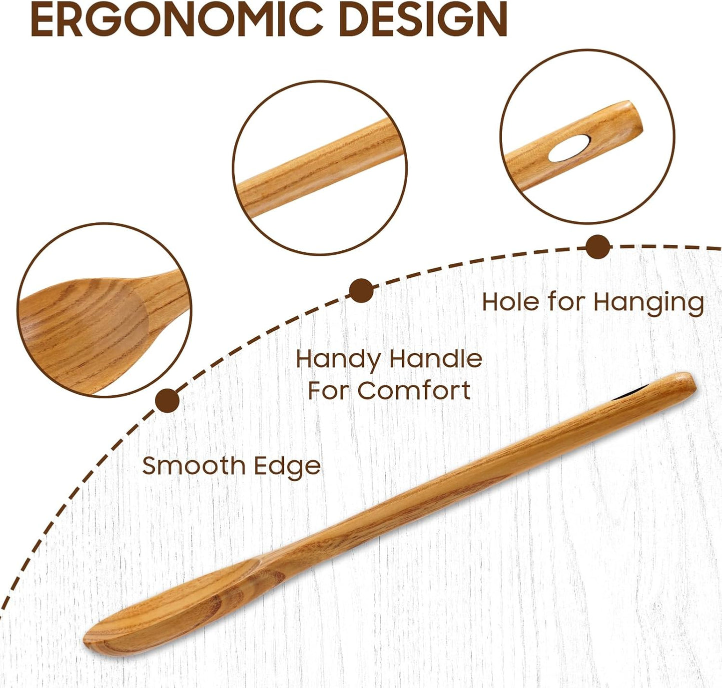 FJNATINH 3PCS Wooden Spoons, Long Handle Wooden Cooking Spoon Nonstick Kitchen Mixing Spoon Serving Spoon| 14-Inch, 12-Inch, 10-Inch | Kitchen Utensil Set Housewarming Gifts