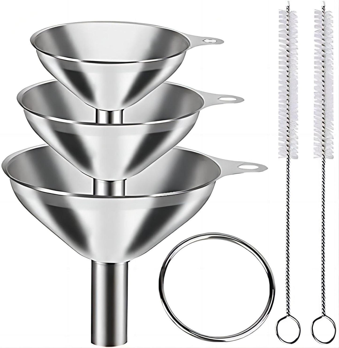 3 in 1 Metal Small Funnels for Filling Bottles Stainless Steel Small Kitchen Funnel Set for Transferring Essential Oils Liquid Fluid Spice Dry Ingredients Powder, Durable and Dishwasher Safe