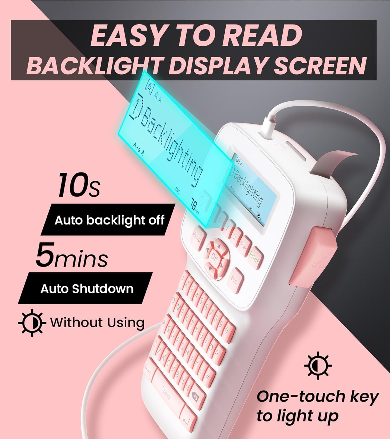 Pink Label Maker, Rechargeable Label Makers with Keyboard, Handheld Label Maker Machine with Bluetooth Backlit Large Display LM1600, Portable Labeler for Home & Office Organization School Kids