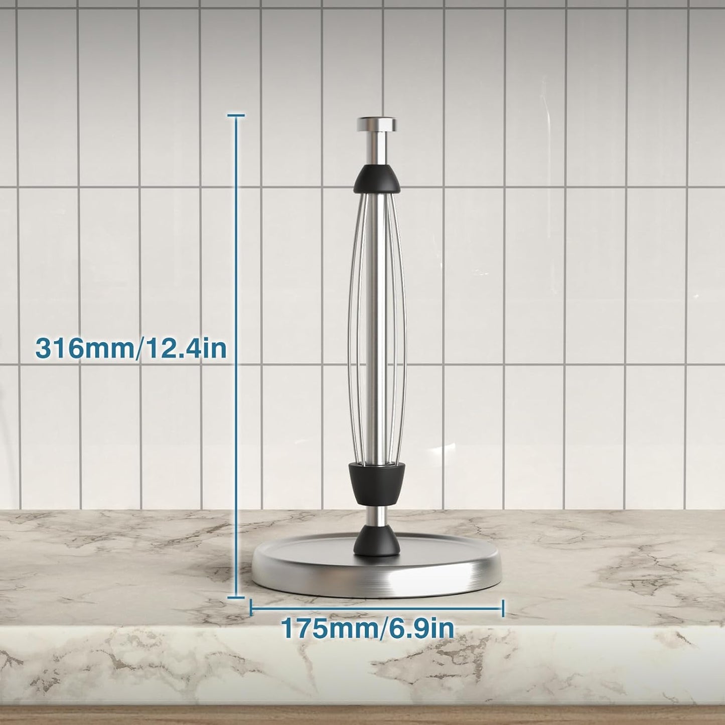 Paper Towel Holder Countertop, One-Handed Tear, Stainless Steel, Weighted Base, Silver, Paper Towel Roll Holder Stand with Ratchet Mechanism for Kitchen Bathroom Farmhouse Essentials Decor Accessories