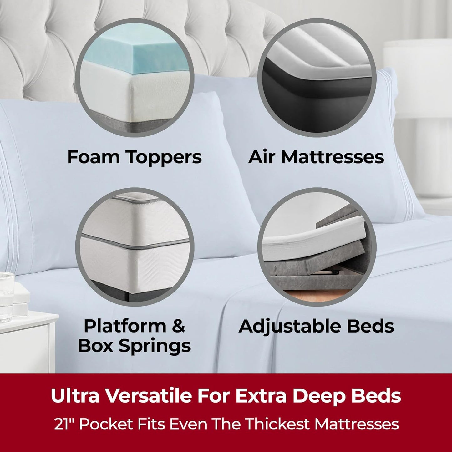 Mellanni Extra Deep Queen Sheets - 4 PC Iconic Collection Bedding - Hotel Luxury, Ultra Soft, Cooling Bed Sheets - Wrinkle, Fade, Stain Resistant (Queen, Blue Hydrangea)