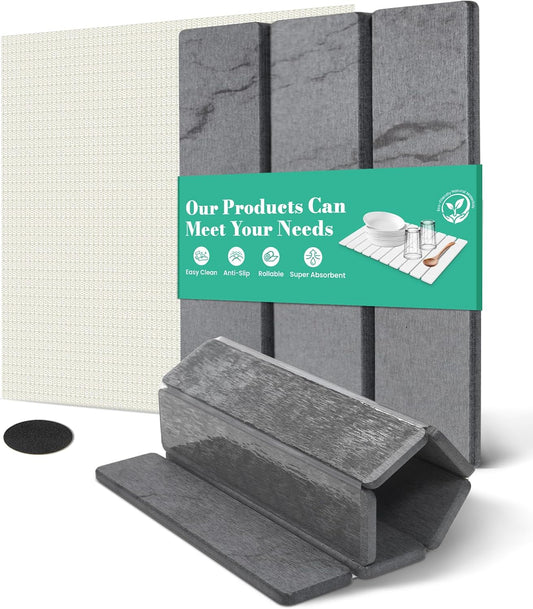 Stone Dish Drying Mat Collapsible Diatomaceous Earth Absorbent Mat Quick Dish Drying Pad Dish Rack Pad Match Any Counter to Multiple Usage for Kitchen,Bathroom