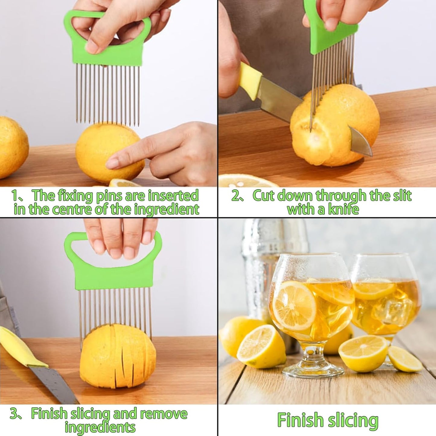 FANTEXY 3Pieces Onion Holder for Slicing, Stainless Steel Onion Cutter for Slicing, Potato Lemon Slicer Tomato Slicers Kitchen Comb for Vegetables, Fruit and Meat