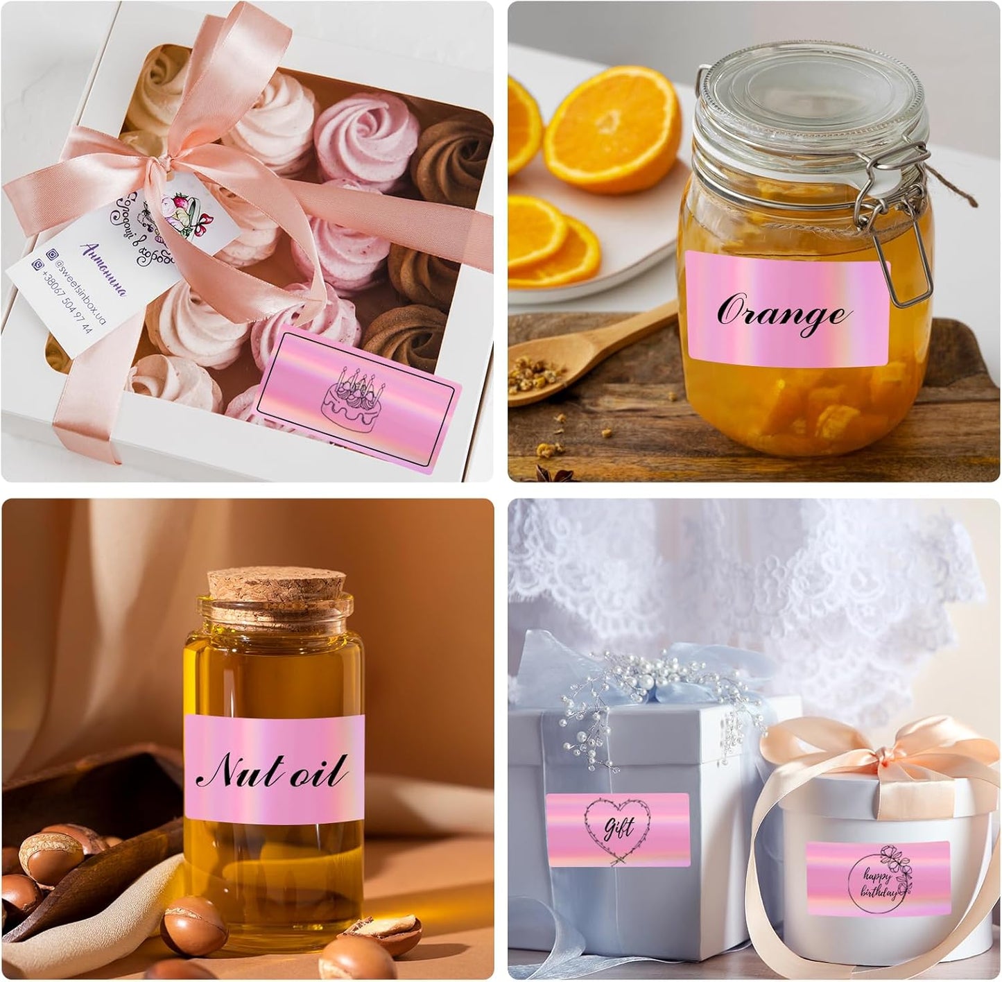 2x4 Inch Holographic Thermal Labels, Pink Direct Thermal Stickers Label, Self-Adhesive Glitter Thermals Printer Sticker Labels, Perforation Line Design- 200Pcs/ 1 Roll