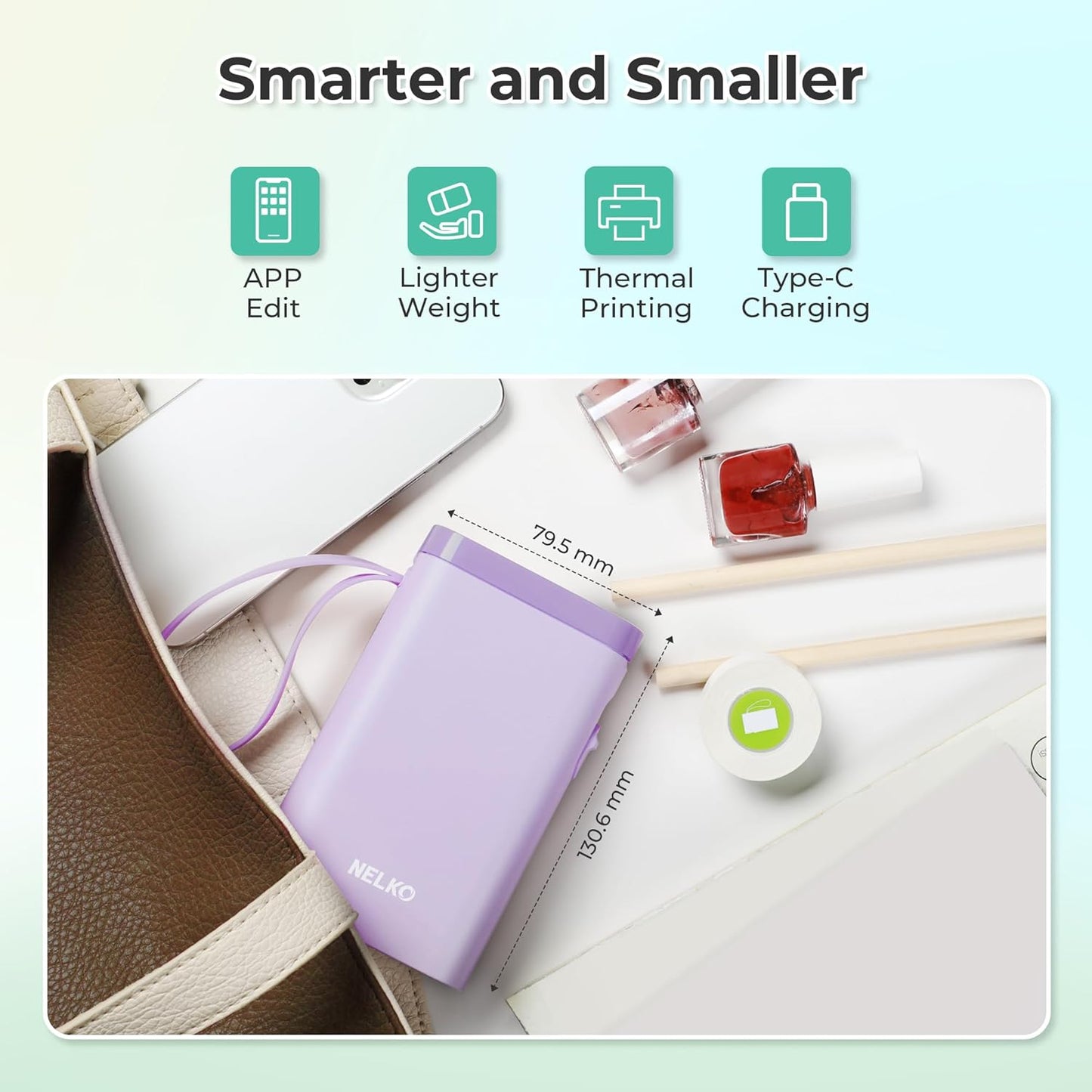 Nelko Label Maker Machine with Tape, P21 Bluetooth Label Printer, Wireless Mini Label Makers with Multiple Templates for School Office Home, Purple