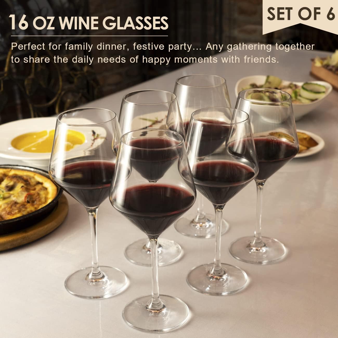 Wine Glasses,White Red Wine Glasses Set of 6,Lead-Free Premium Crystal Clear Glass,Hand Blown Italian Style Burgundy Long Stem Wine Glasses,Great Gift Packaging(16oz,6pack)