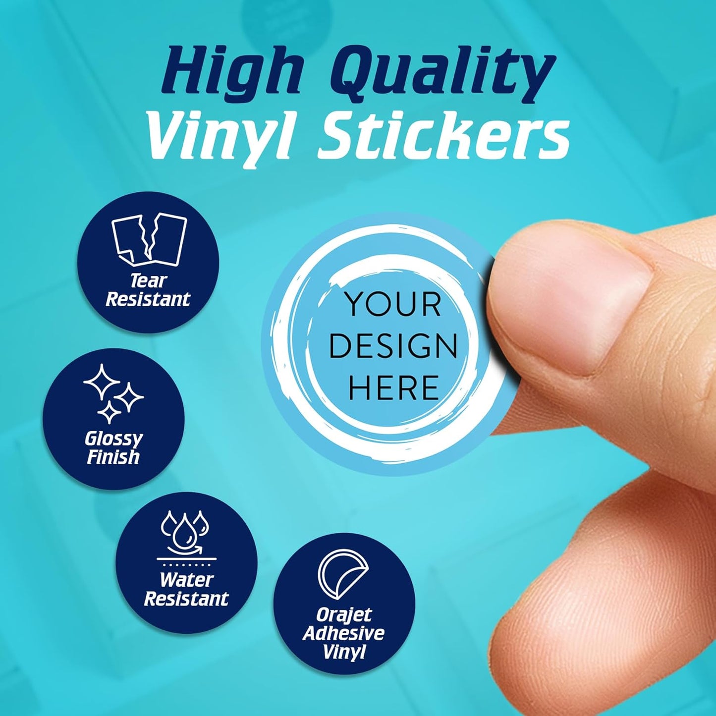 100 Custom Vinyl Stickers - Upload Your own Image, Text, Design, Logo - Personalized Logo Labels for Handmade, Packaging, Bottle, Jars, Candle, Brand Stickers (Blue Swirls, 1x1)