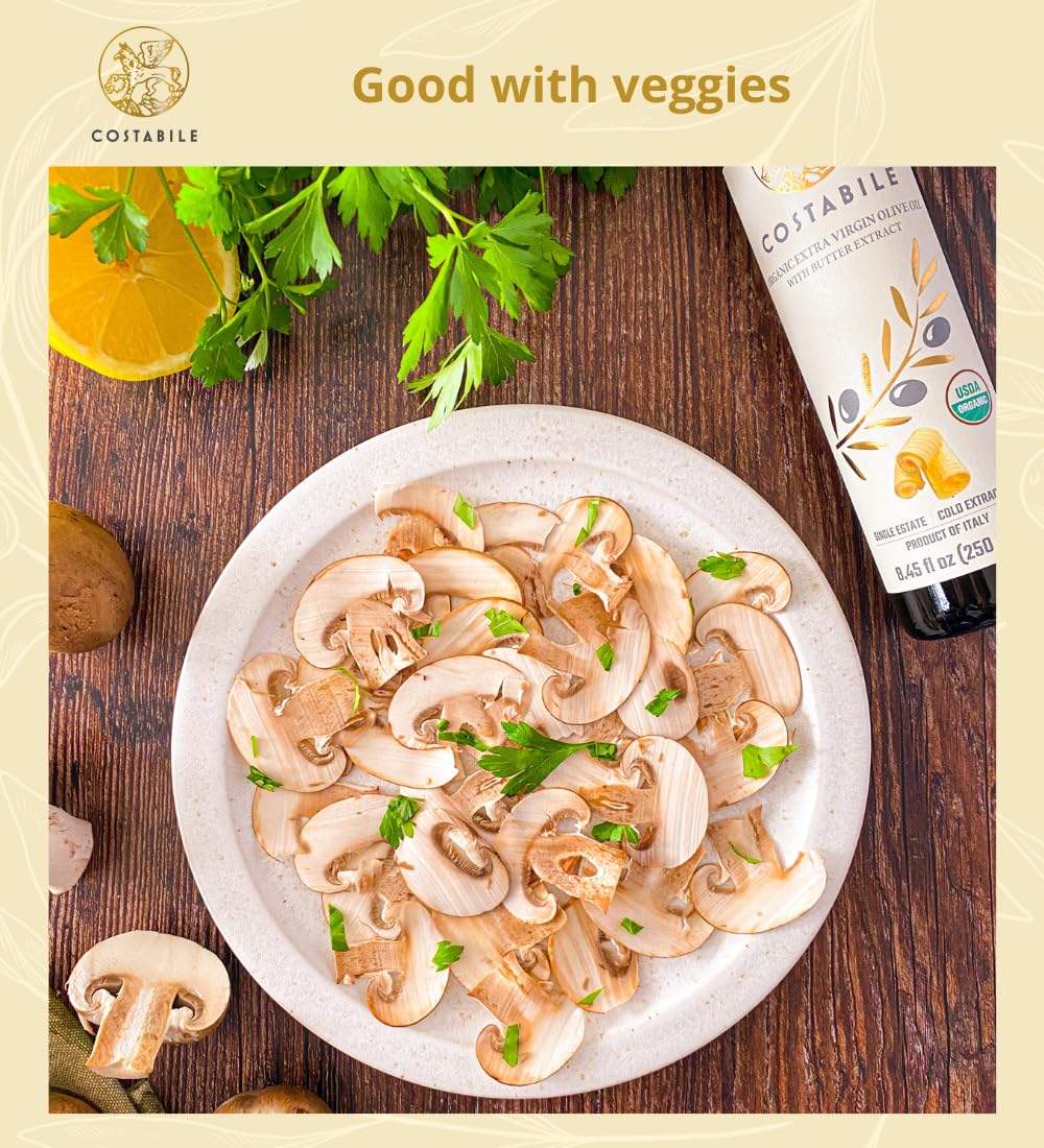 Butter Flavored Olive Oil from Italy - Organic Extra Virgin Butter Olive Oil Ideal for Baking, Cooking and Popcorn Seasoning - COSTABILE 8.45 Fl. Oz.