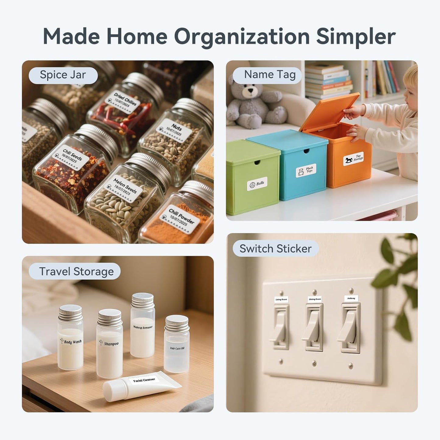 NIIMBOT D110 Upgraded Version Mini Label Maker Machine with 3 Tapes, Portable Bluetooth Thermal Printer, Sticker Labeler with Multiple Templates for Office Organization Home Kitchen School, White