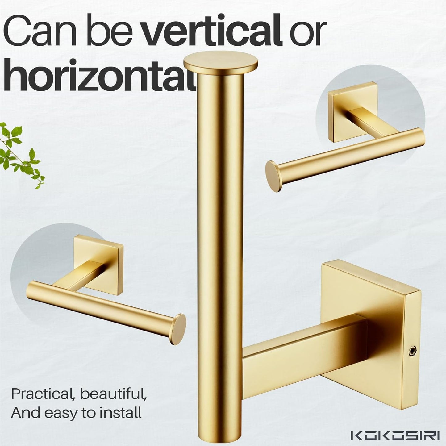 KOKOSIRI Toilet Paper Holder Tissue Paper Dispenser for Bathroom Toilet Roll Holder Wall Mounted, Brushed Gold Stainless Steel B2008BG