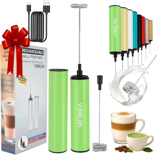 Rechargeable Milk Frother, Electric Coffee Foamer, Handheld Drink Mixer for Latte, Cappuccino, Coffee, Eggs, Hot Chocolate, Protein,Green