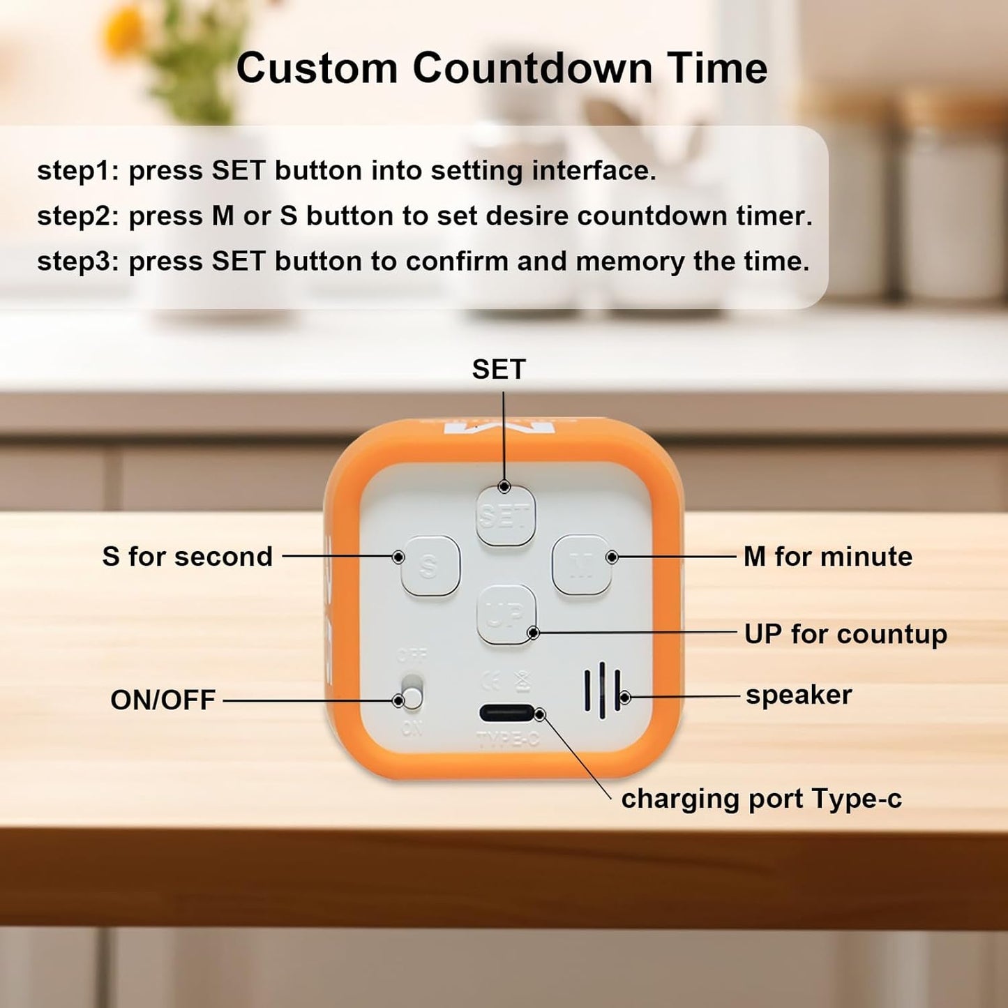Rotating Cube Visual Timer 5, 25, 10 50 Minutes Preset + Custom Countdown, Rechargeable Desk Productivity Flip Timer with Detachable Silicone Cover for ADHD Study Work Kitchen School (White)