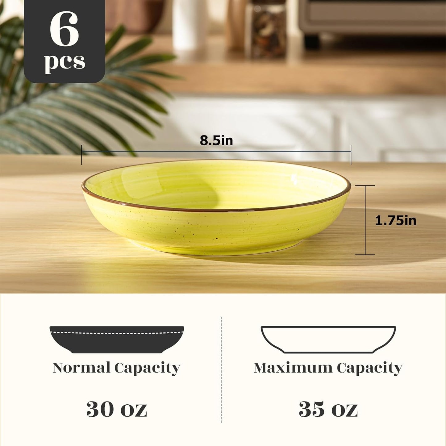 Y YHY Pasta Bowls Set of 6, 30 oz Ceramic Shallow Bowls, Serving Bowls Pasta Plates and Salad Bowls, Microwave & Dishwasher Safe Soup Bowls, Assorted Colors Christmas Day Gift