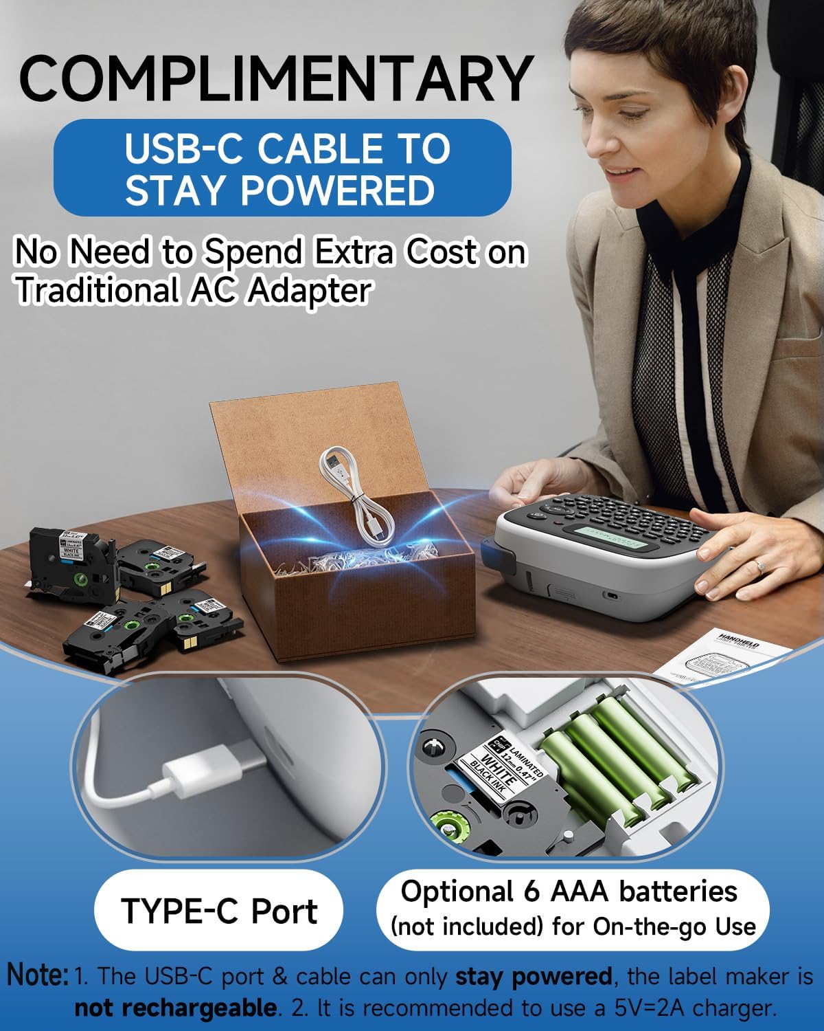 Label Makers, Label Maker Waterproof-Labels, D210S Label Maker Machine with Tapes, Portable Label Machine with Keyboard Powered by Type-C, Handheld Labeler Machine for School Office Organization