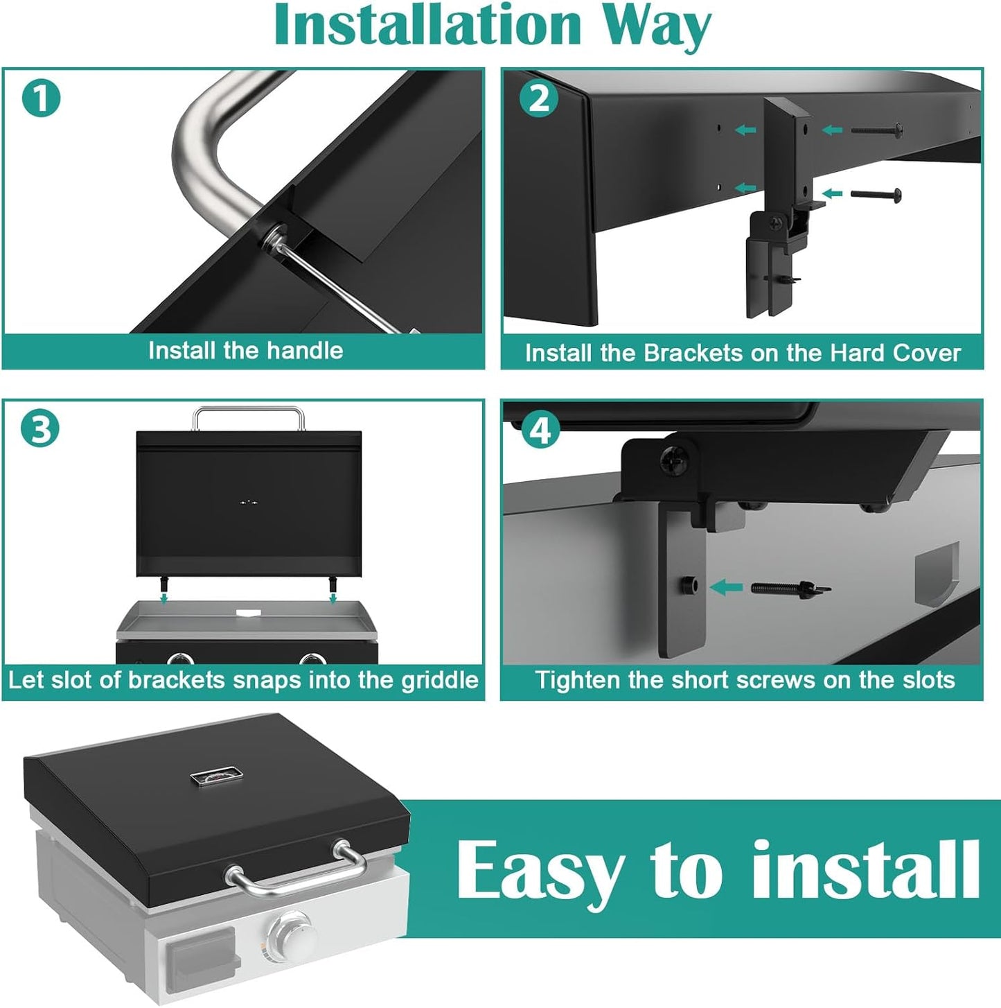 Upgraded Griddle Hinged Lid for 17" Blackstone 1971 1832 1814 1900 1650 1819 2142 1945 1939 1867 and More, Hard Cover Hood with Thermometer for Blackstone 17 Inch Griddle Accessories