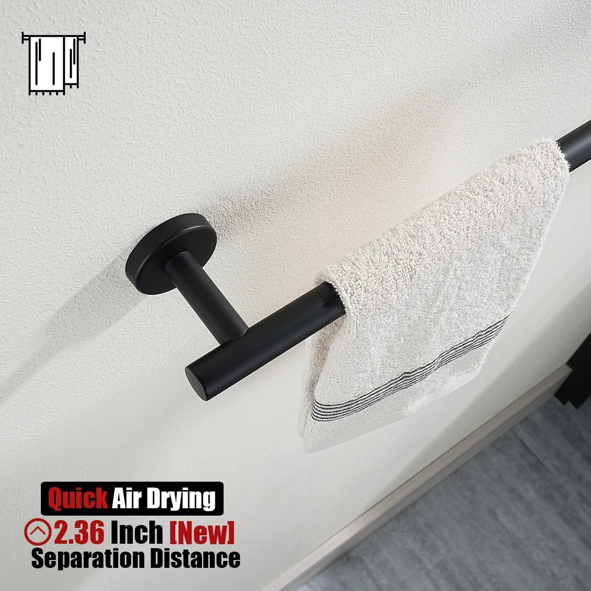 JQK Black Bath Towel Bar, 33 Inch 304 Stainless Steel Thicken 0.8mm Towel Rack Bathroom, Towel Holder Matte Black Wall Mount, Useable Length 30 Inch 2 Pack, TB110L30-PB-P2