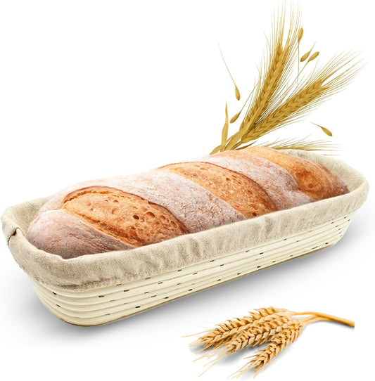 Banneton Bread Proofing Basket Sourdough Proofing Basket for Beginners & Professional Bakers, Handwoven Rattan Cane Bread Maker for Artisan Breads, 13.5 Inch x 3.5 In x 3 In, 0.5-lb Rectangular